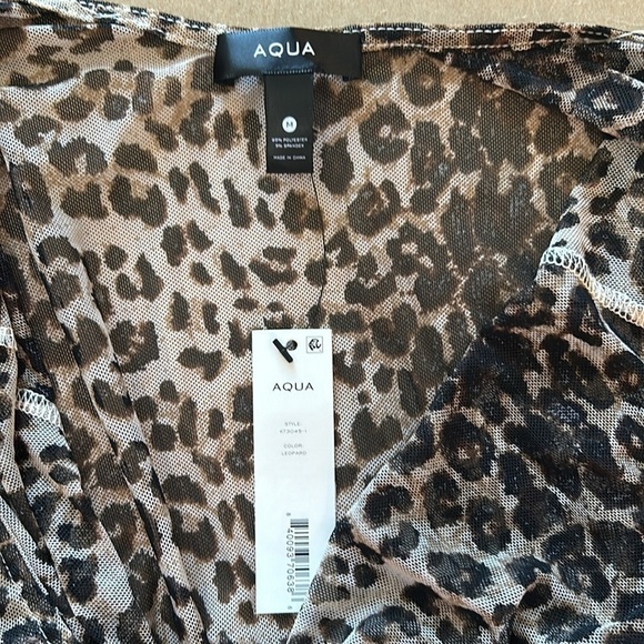 NWT Aqua brand leopard print sheer bodysuit size M high cut leg, deep scoop neck - Picture 7 of 10